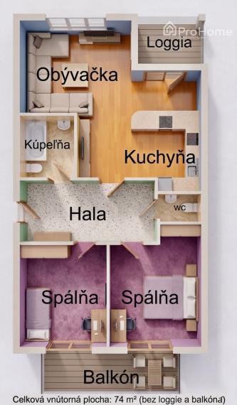 Priestranný 3i byt s terasou, loggiou a parkovaním – Agátová