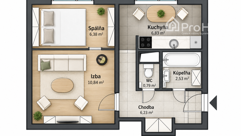 1-izbový byt s potenciálom 1,5-izbového riešenia | 35,09 m²